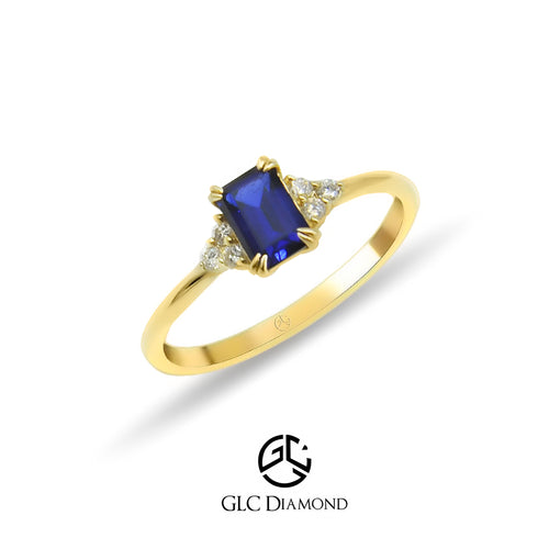 14K Gold Emerald Cut Sapphire Ring
