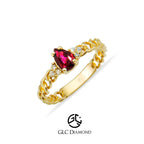 14K Gold Pear Cut Diamond Ruby Curb Chain Ring