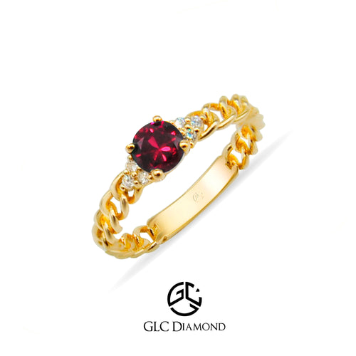 14K Gold Diamond Ruby Chain Ring