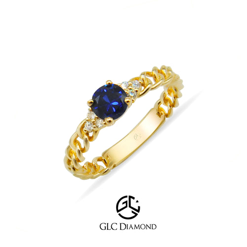 14K Gold Diamond Sapphire Chain Ring