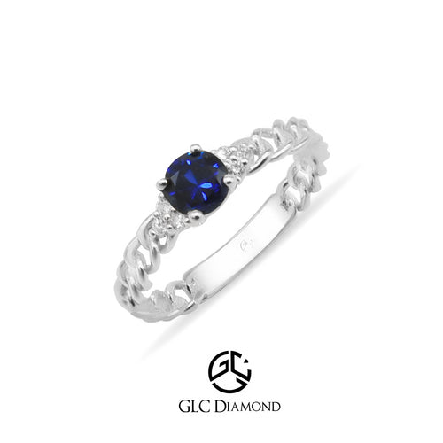 14K Gold Diamond Sapphire Chain Ring