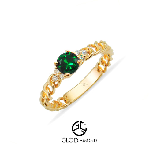 14K Gold Emerald Chain Ring