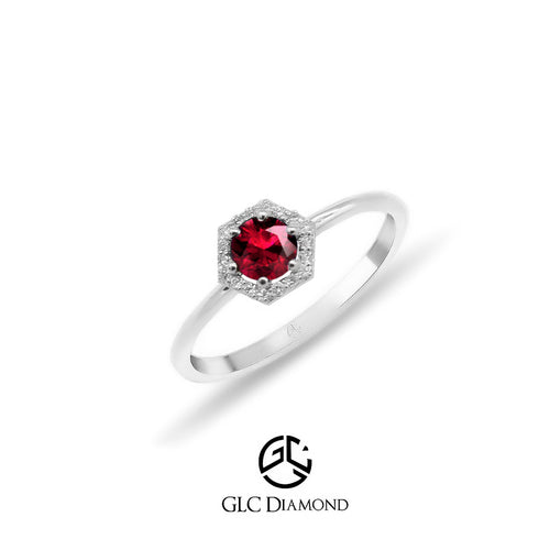 14K Solid Gold Diamond Natural Ruby Solitaire Ring