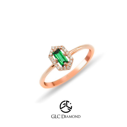 14K Solid Gold Diamond Emerald Statement Ring