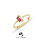 14K Solid Gold Baguette Diamond Ruby Ring