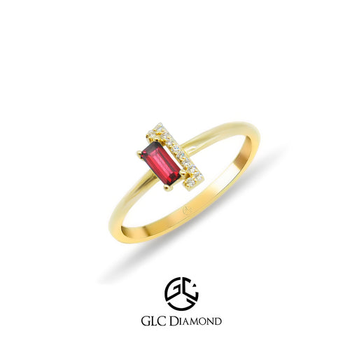 14K Solid Gold Baguette Diamond Ruby Ring