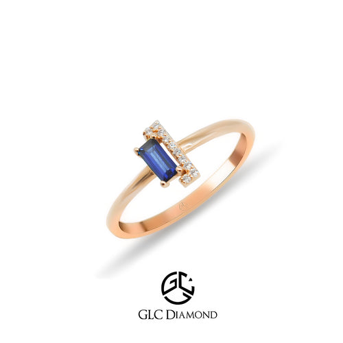 14K Solid Gold Baguette Diamond Sapphire Ring