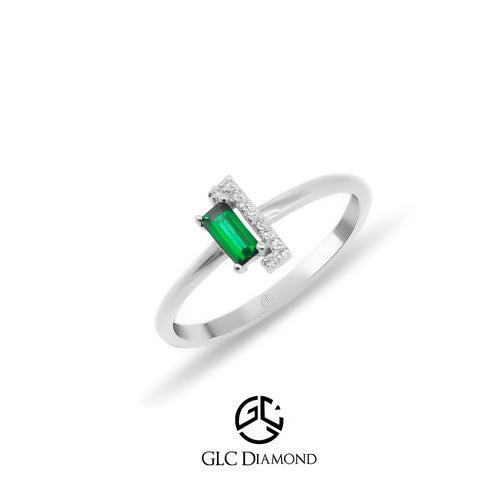 14K Solid Gold Baguette Diamond Emerald Ring