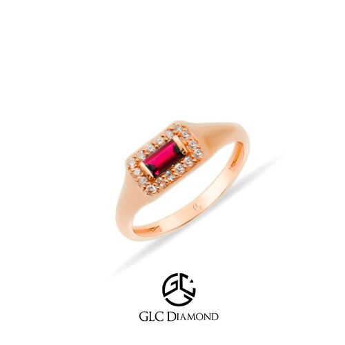 14K Gold Ruby Diamond Signet Ring