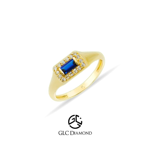 14K Gold Sapphire Diamond Signet Ring