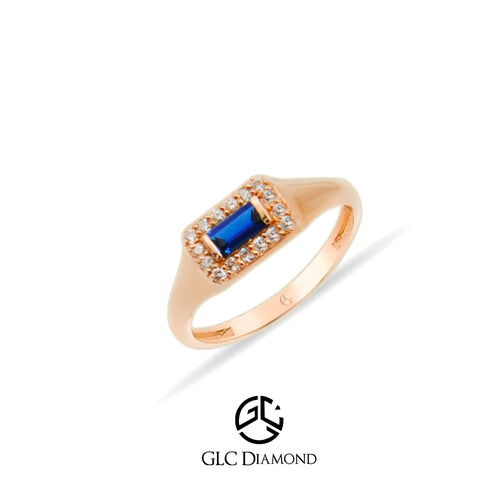 14K Gold Sapphire Diamond Signet Ring