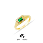 14K Gold Emerald Diamond Signet Ring