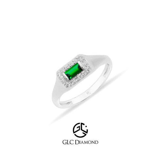 14K Gold Emerald Diamond Signet Ring