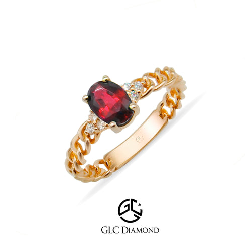 14K Solid Gold Genuine White Ruby Diamond Curb Chain Ring