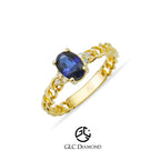 14K Solid Gold Diamond Sapphire Curb Chain Ring