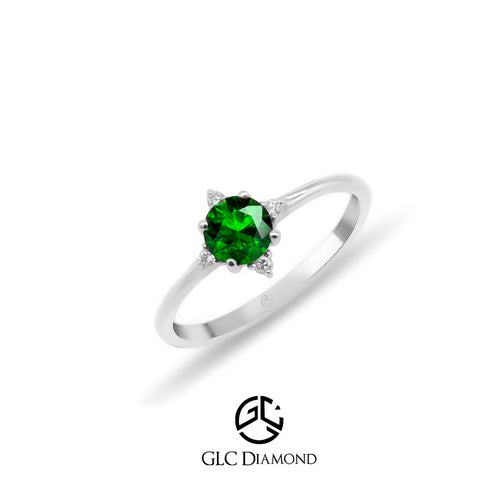 14K Gold Round Diamond Emerald Ring