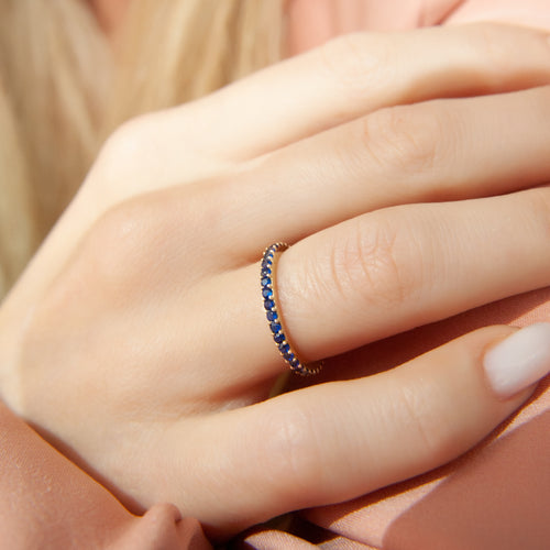 Full Eternity Blue Sapphire Band, 14k Gold Engagement Band