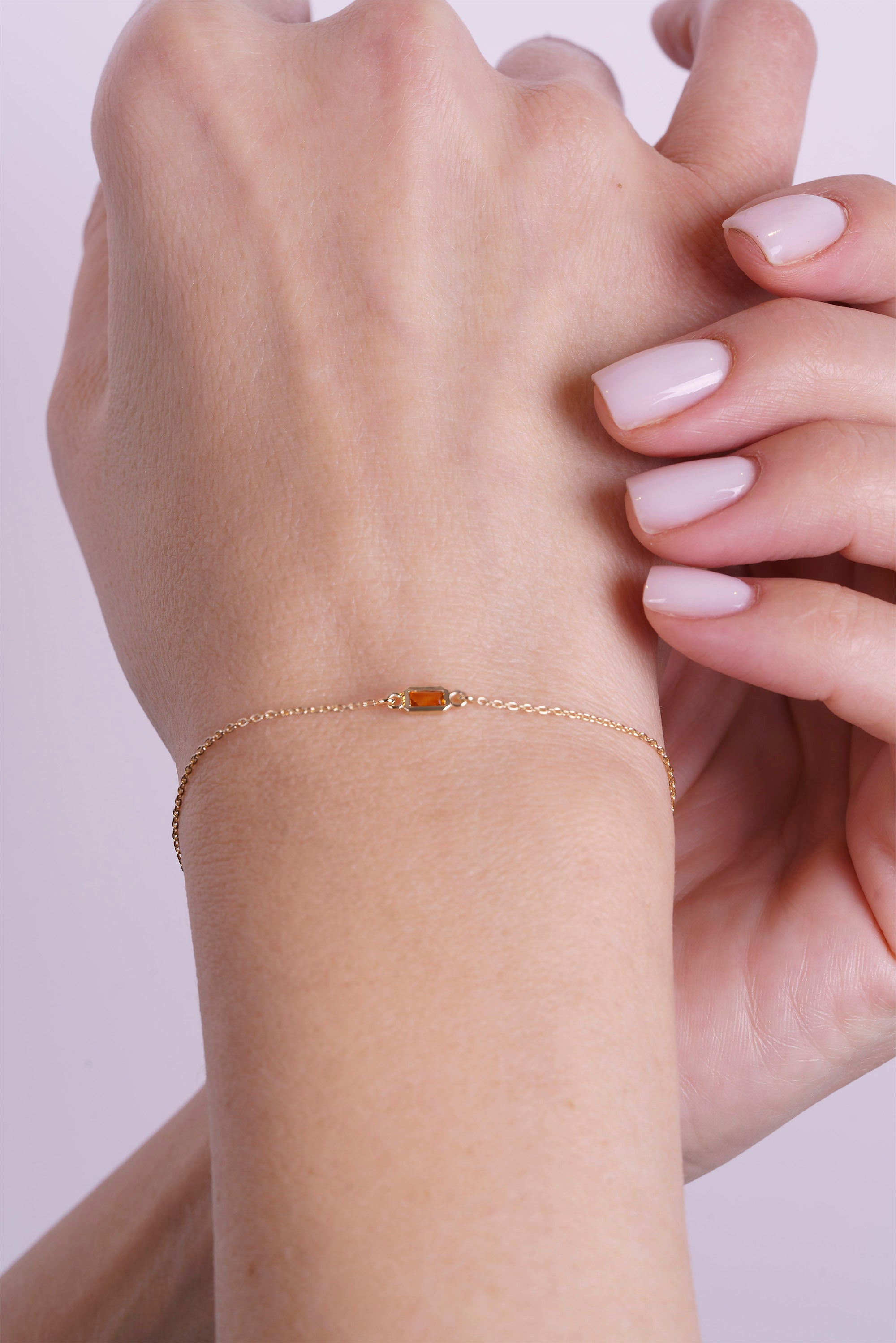 Natural Citrine Gold Bracelet, Handmade Baguette Bracelet