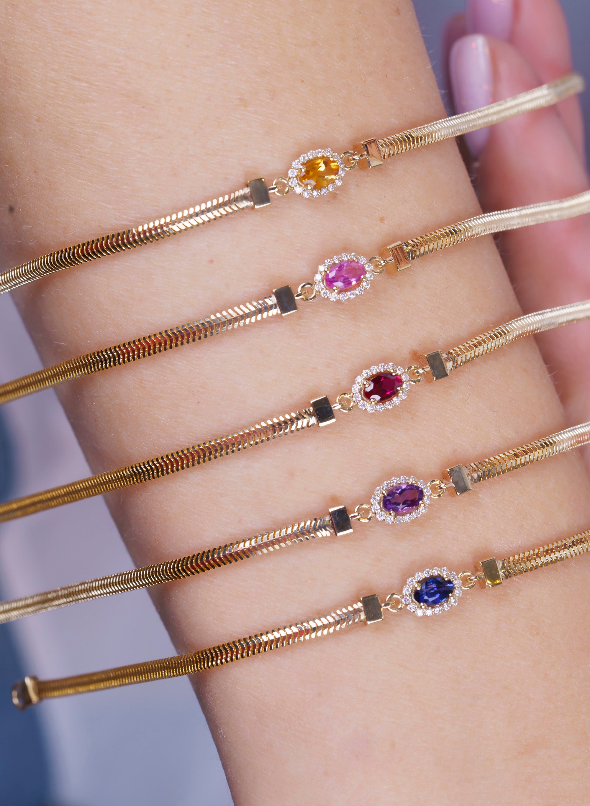 14K Gold Oval Pink Sapphire Diamond Bracelet