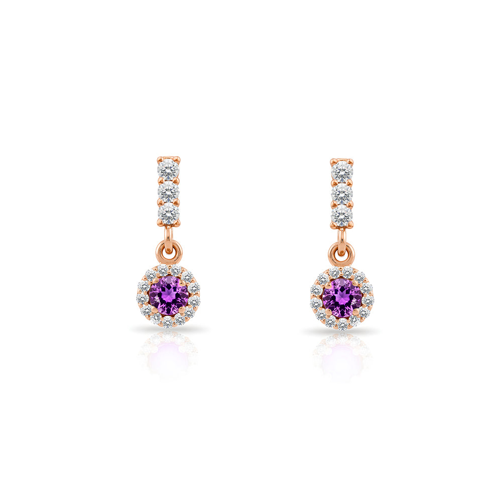 14K Gold Amethyst Halo Earrings