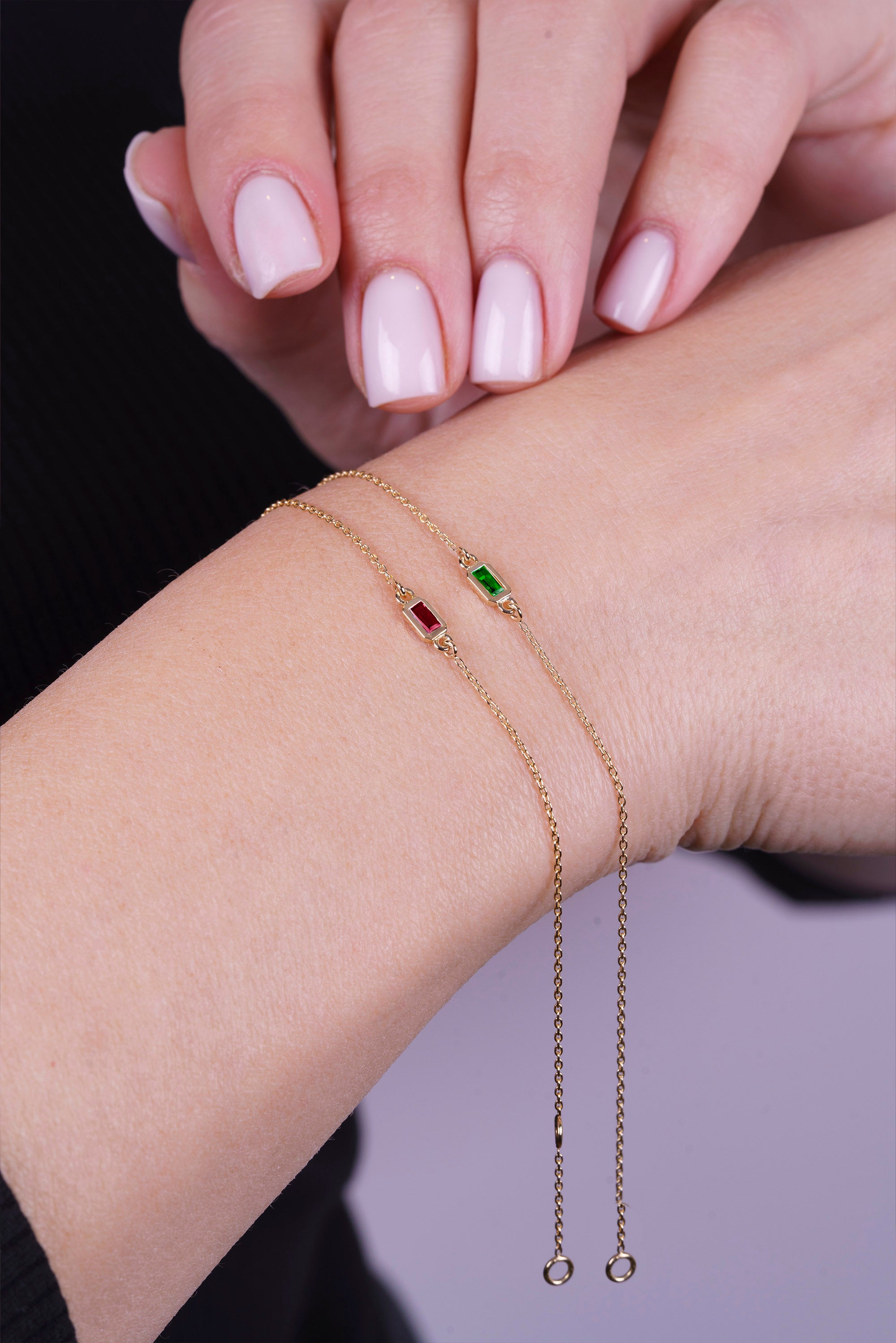14K Gold Baguette Emerald Chain Bracelet