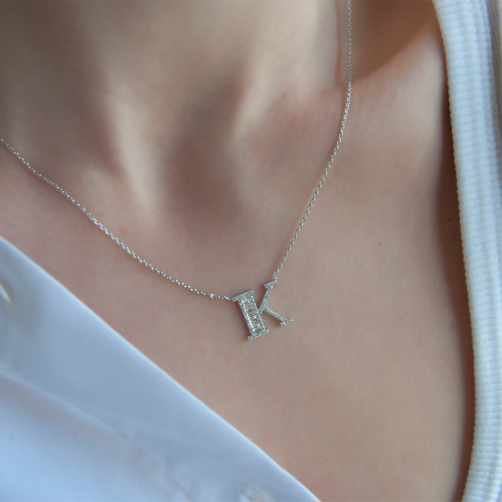 14K Gold Diamond Initial K Necklace