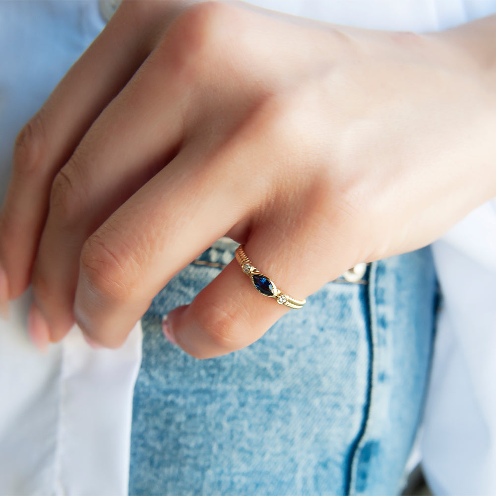 14K Gold Natural Sapphire Marquise Ring
