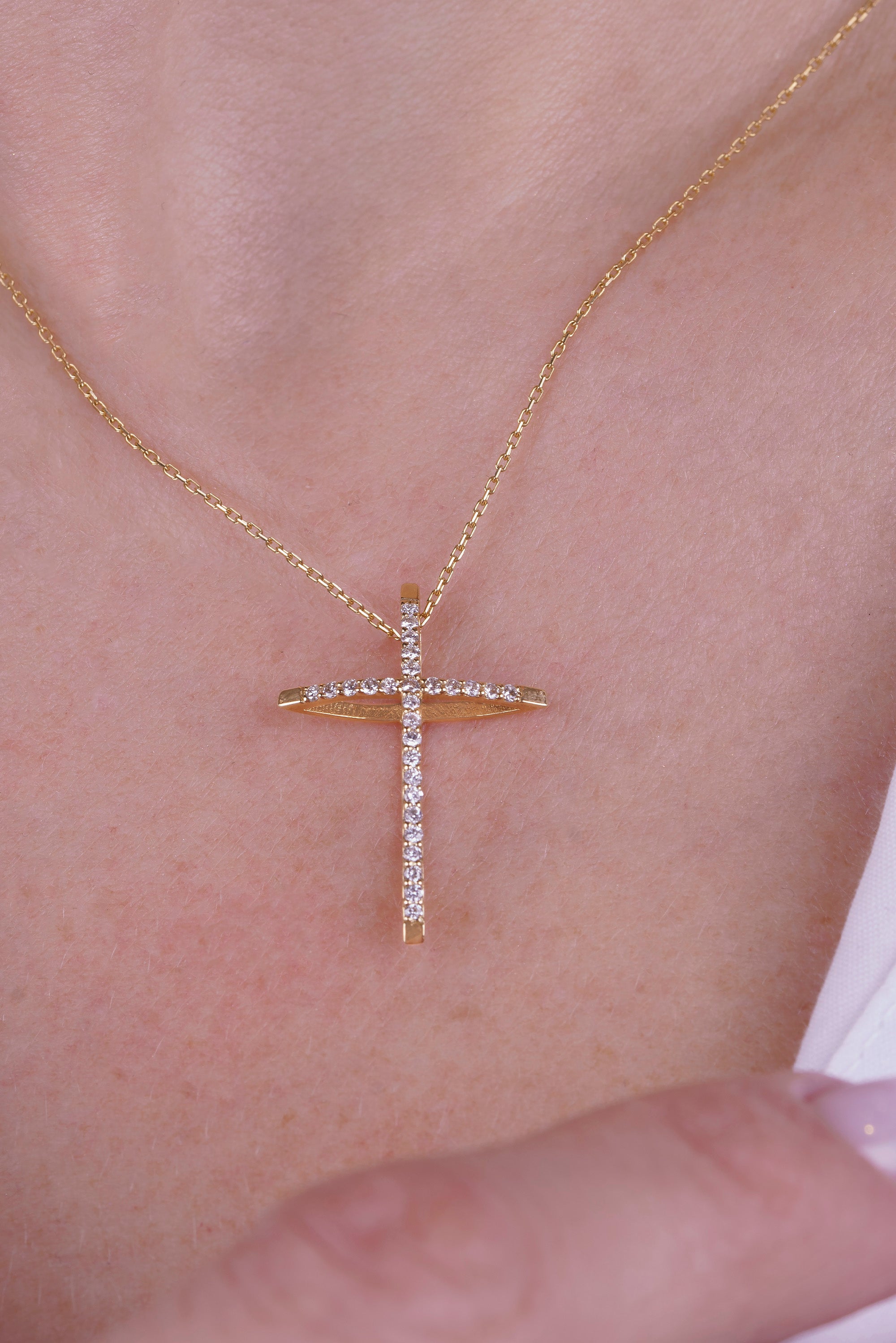 Contemporary Diamond Cross Necklace