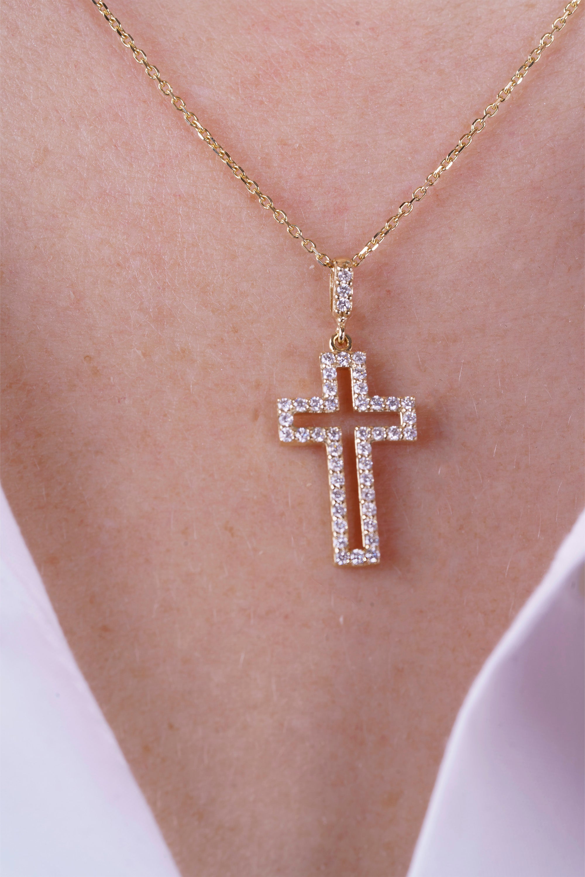 14K Gold Diamond Cross Necklace / Christian Cross Pendant