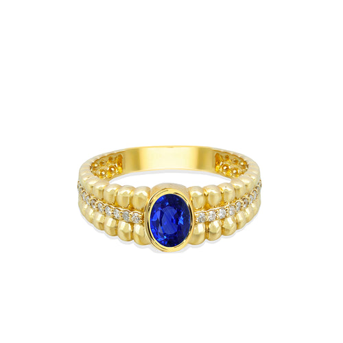 14K Gold Natural Sapphire Beaded Ring