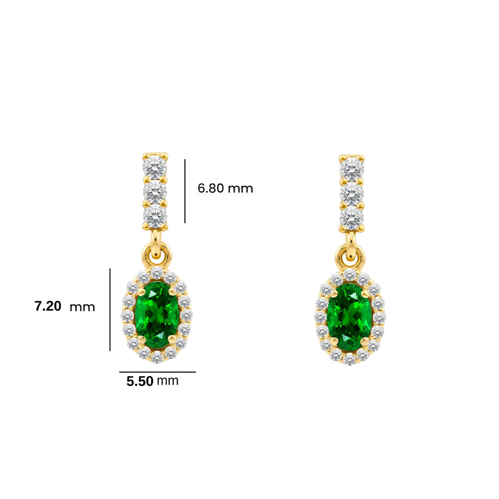 14K Gold Emerald Oval Earrings