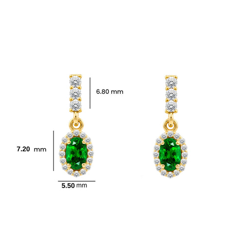 14K Gold Emerald Oval Earrings