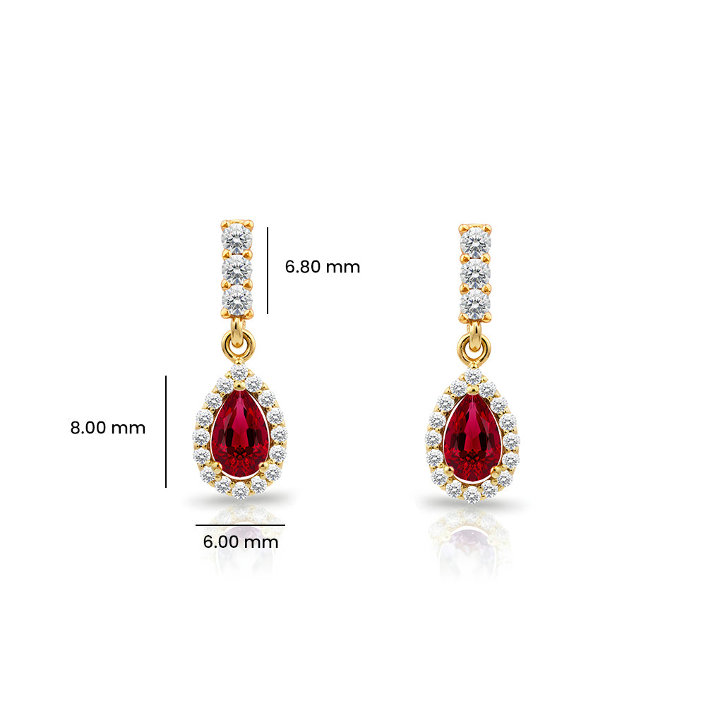14K Gold Ruby Pear Cut Earrings