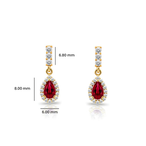 14K Gold Ruby Pear Cut Earrings