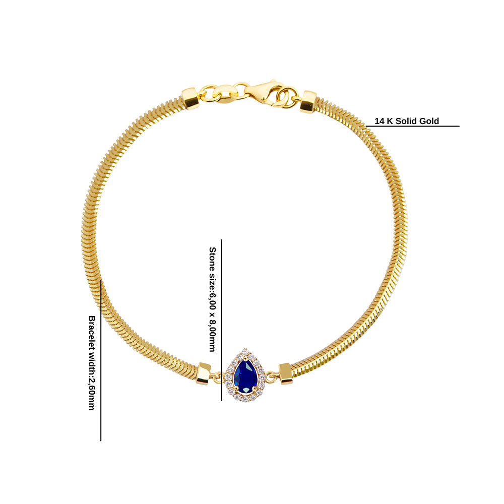 14K Gold Pear Sapphire Bracelet / Anniversary Gift