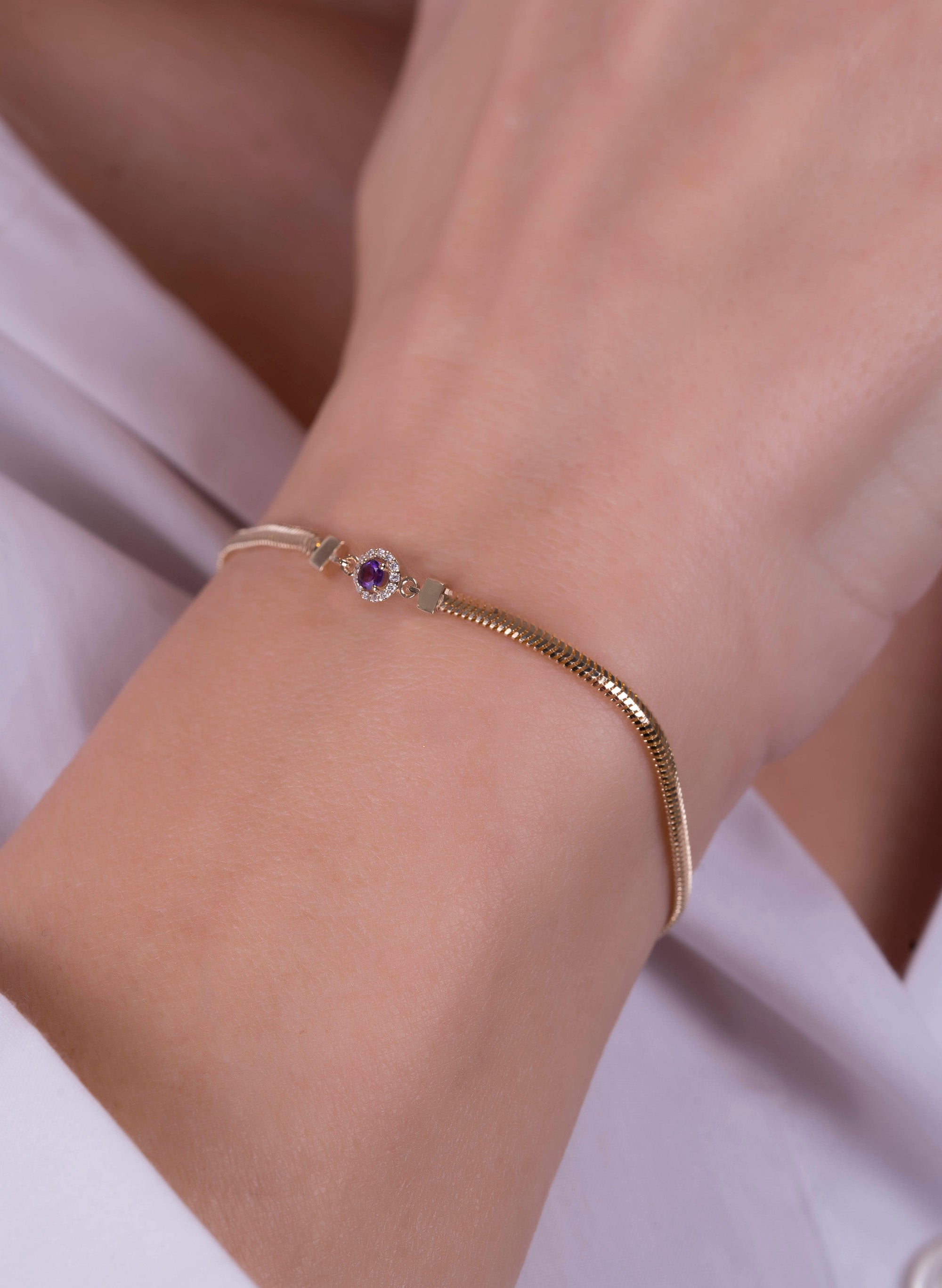 14K Gold Round Amethyst Diamond Bracelet / Engagement Amethyst Bracelet