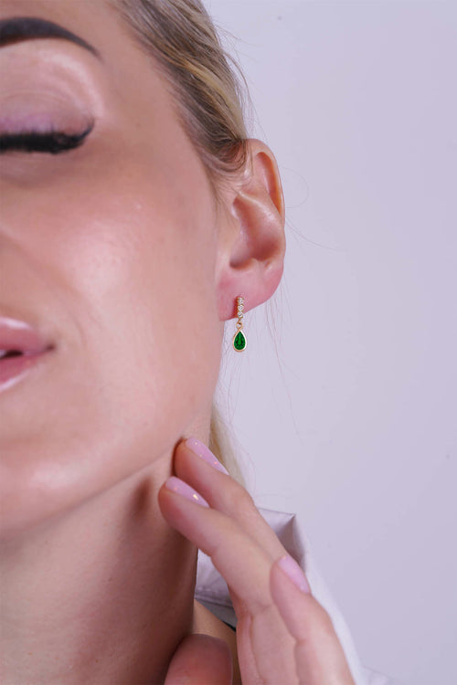 14K Gold Emerald Teardrop Earrings