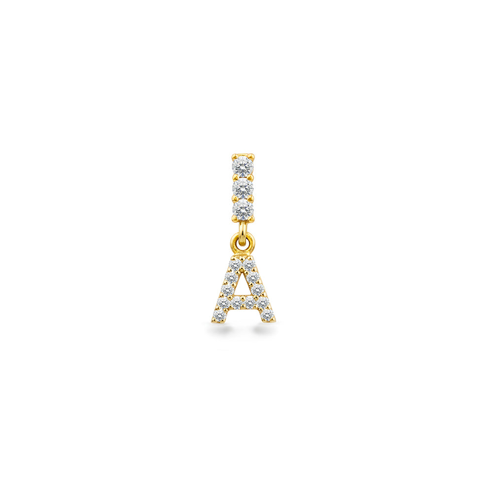 14K Gold Diamond Letter A Earring