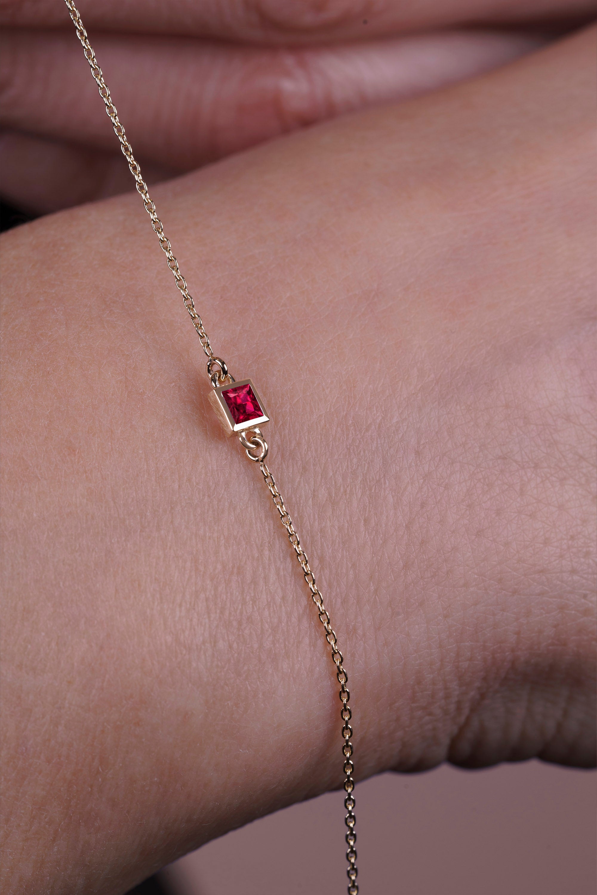 14K Gold Princess Cut Ruby Bracelet