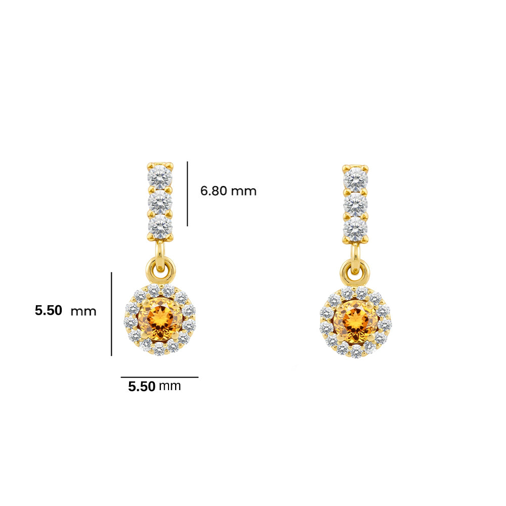 14K Gold Citrine Halo Earrings