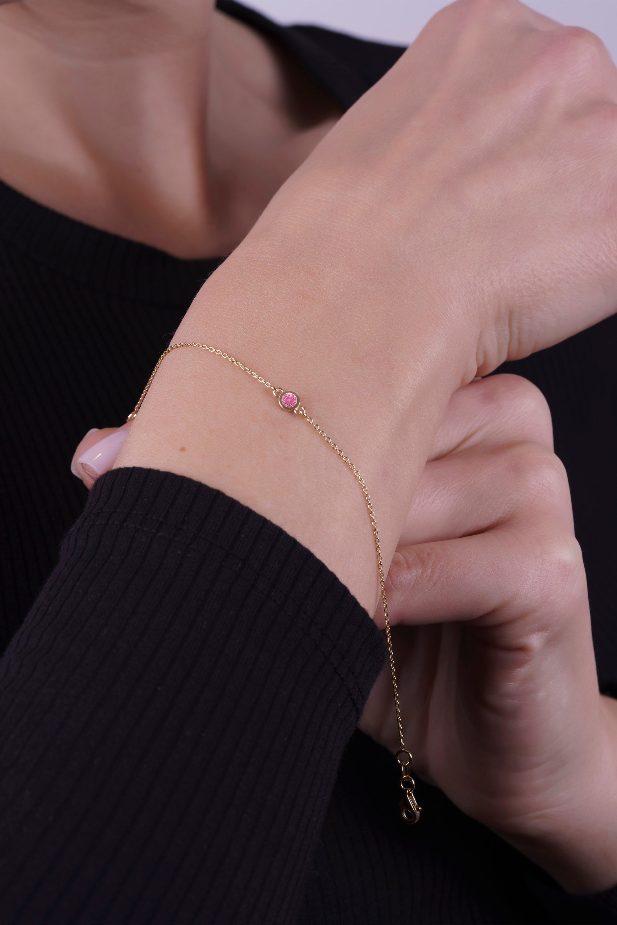 Round Pink Sapphire Bracelet, Romantic Gift