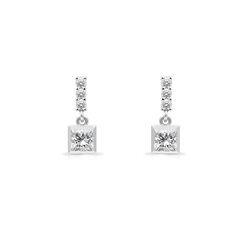 14K Gold White Sapphire Square Earrings