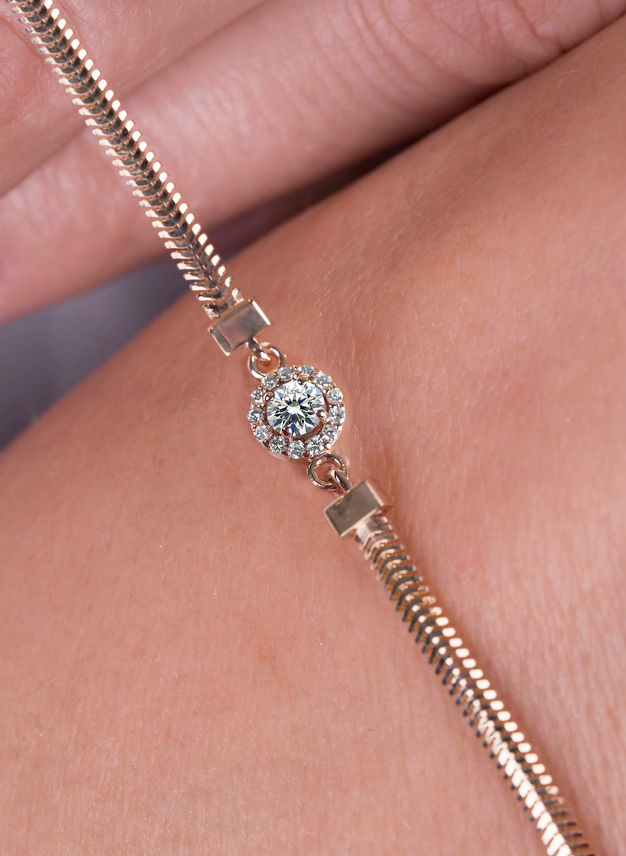 14K Gold White Sapphire Halo Bracelet