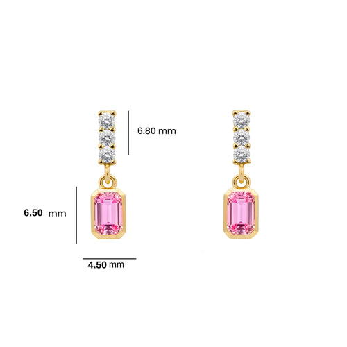 14K Gold Pink Sapphire Rectangular Earrings