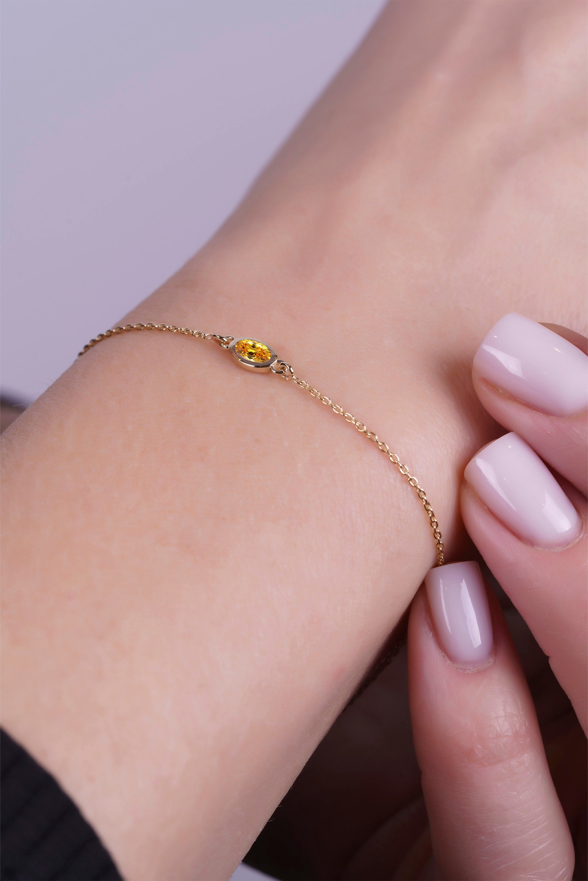 14K Gold Citrine Bracelet, Anniversary Gift