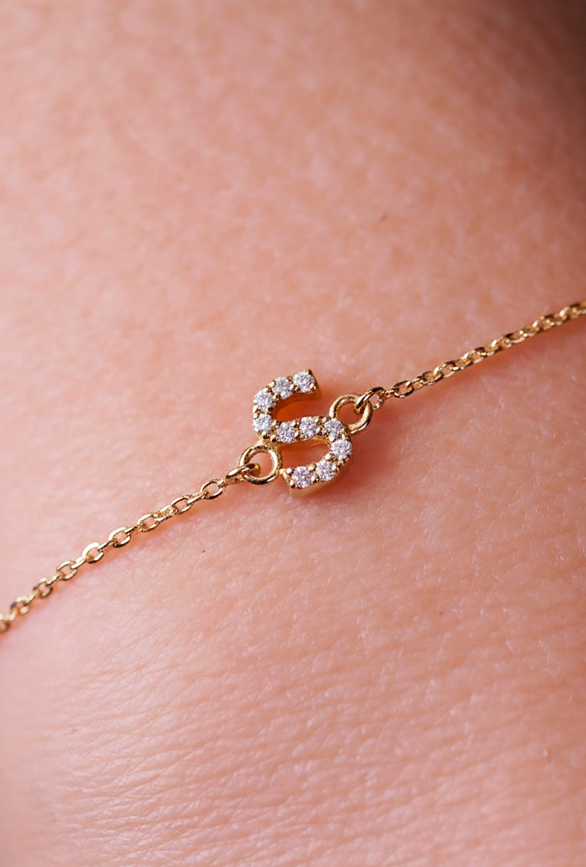 14K Gold Initial S Bracelet / Diamond Letter Bracelet