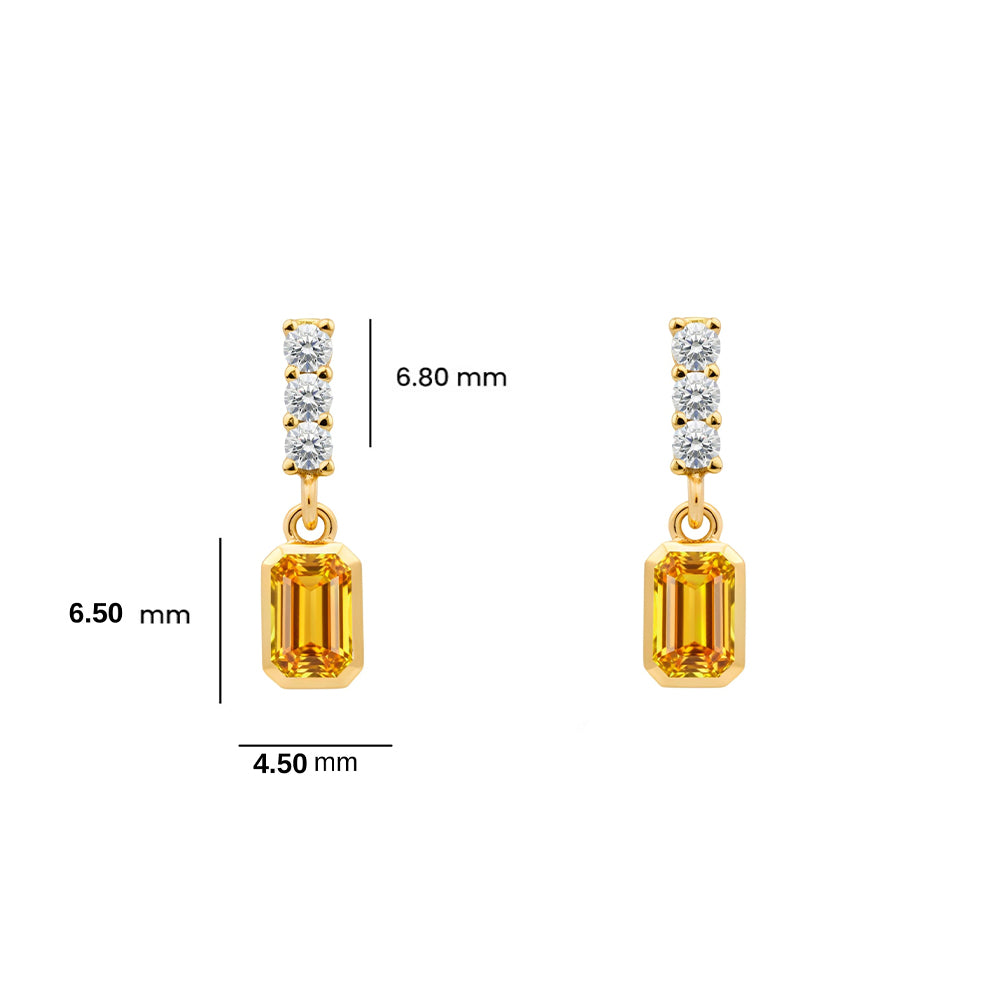 14K Gold Citrine Rectangular Earrings
