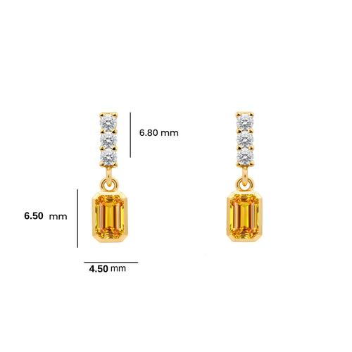 14K Gold Citrine Rectangular Earrings