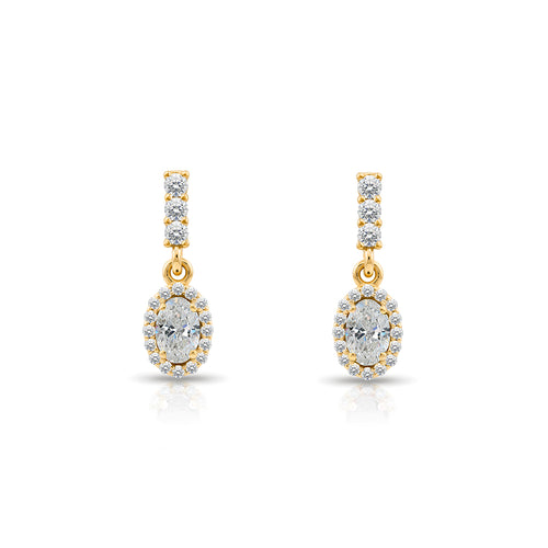 14K Gold White Sapphire Oval Earrings