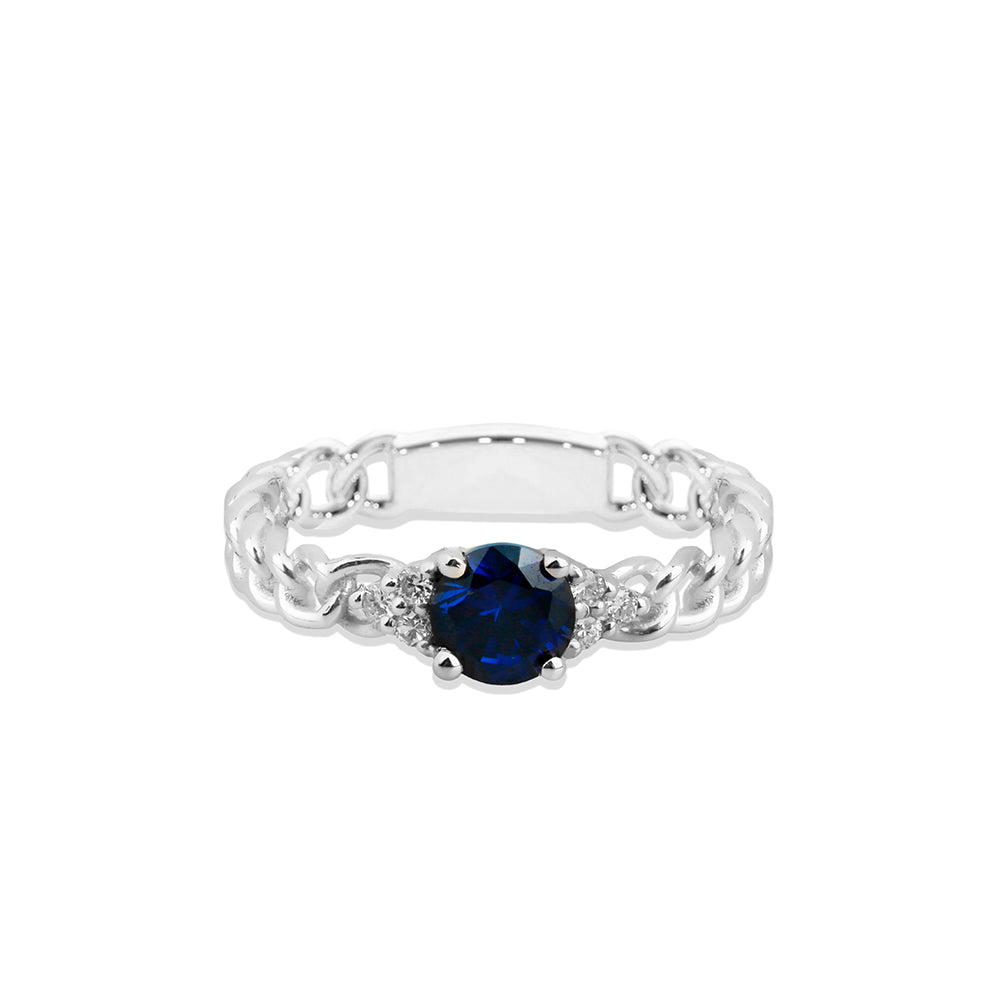14K Gold Diamond Sapphire Chain Ring